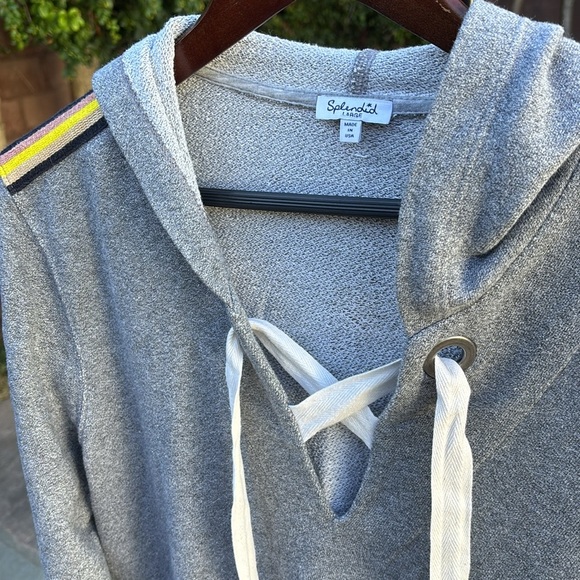 Splendid Sweatshirt Hoodie Striped Trim Lace Up Front Size L - Picture 3 of 8